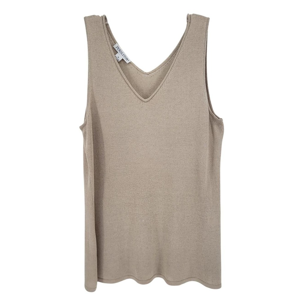 Pendleton Womens Beige Knit V-Neck Tank Top Linen Blend Sleeveless Sweater M